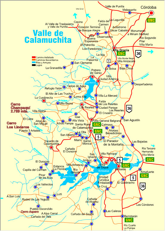 Mapa del Valle de Calamuchita